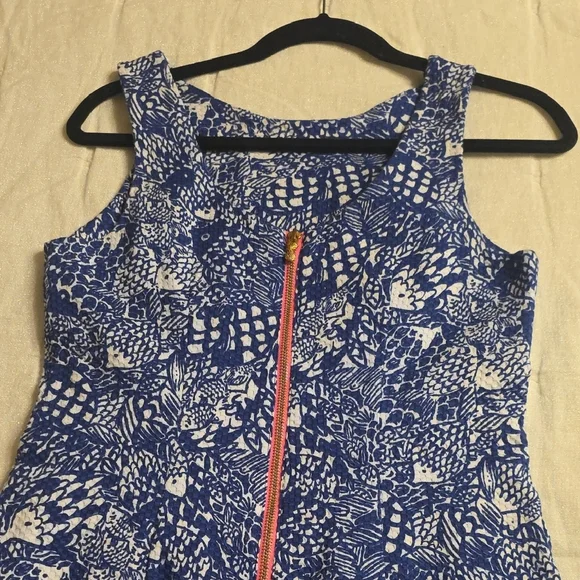 Lilly Pulitzer Blue Floral Mini Dress with White Lace Stripe - Picture 14 of 16